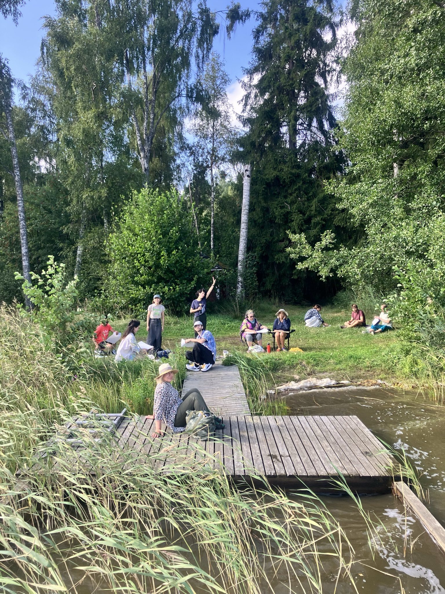 group at lake